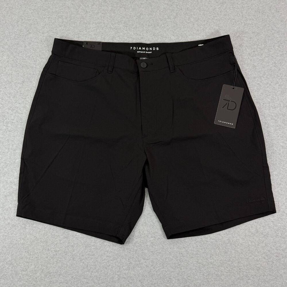 7 Diamonds Optimum Shorts Mens 38x8" Black Stretch Casual Chino Golf Wicking NWT